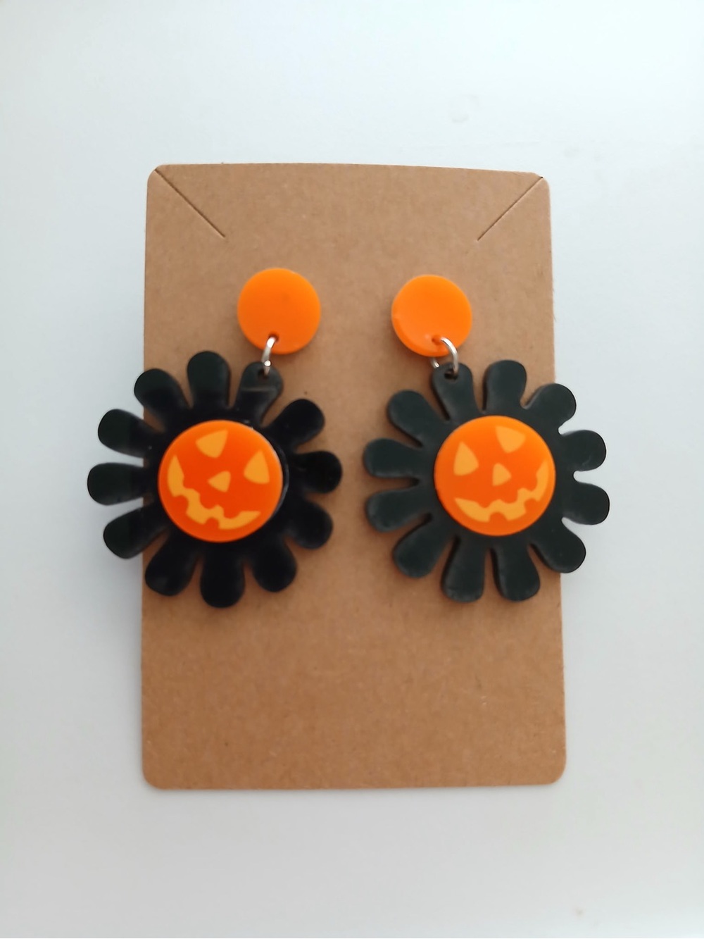 Fashion Jewelry Black & Orange Halloween Pumpkin Daisy Drop Earrings